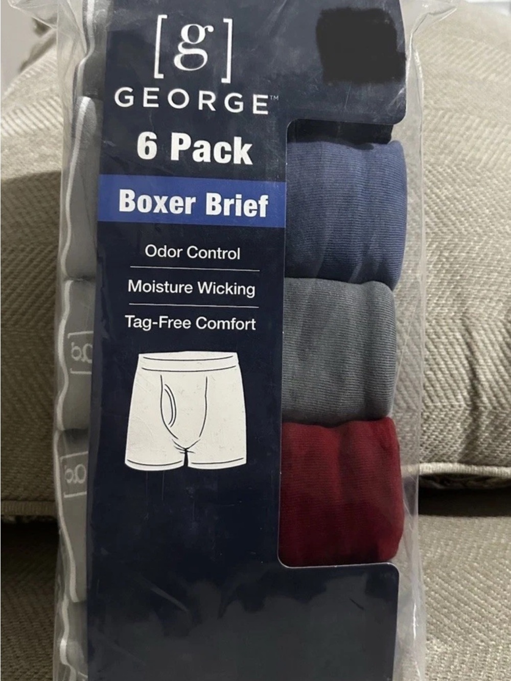 George 6-Pack Boxer Briefs - Navy, Gray, Red size XL